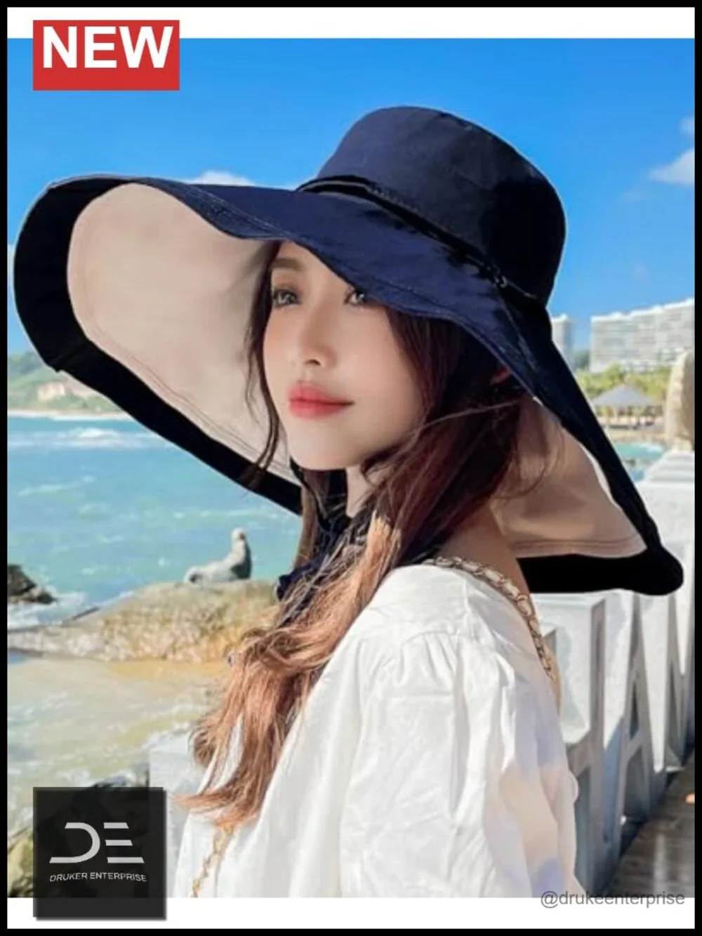 Women Wide Brim Sun Hat UV Protection Reversible Adjustable